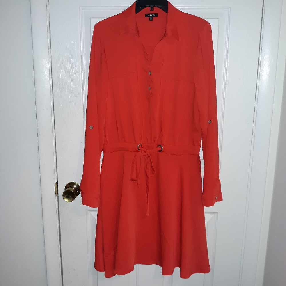 Red skater shirt dress